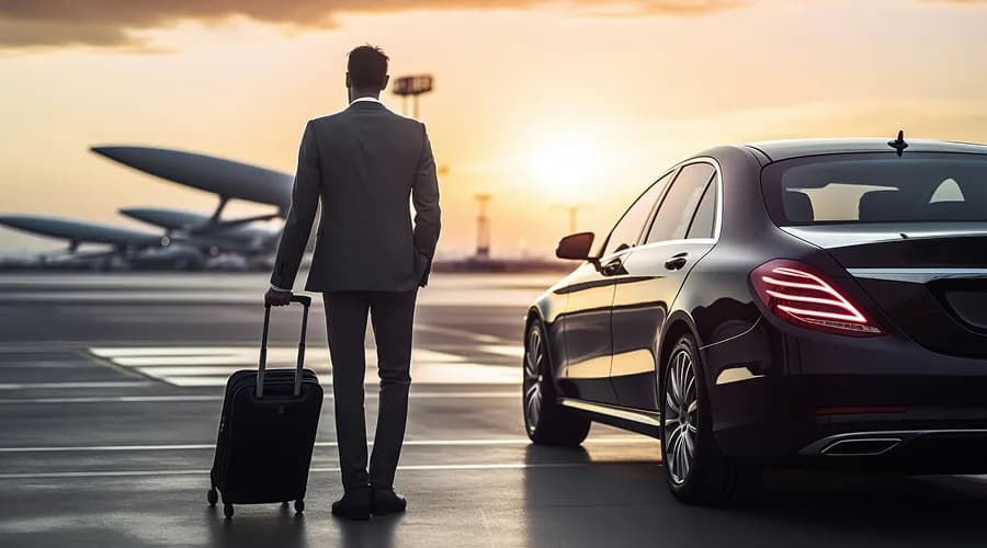 Airport transfer vehicle arriving for curbside pickup