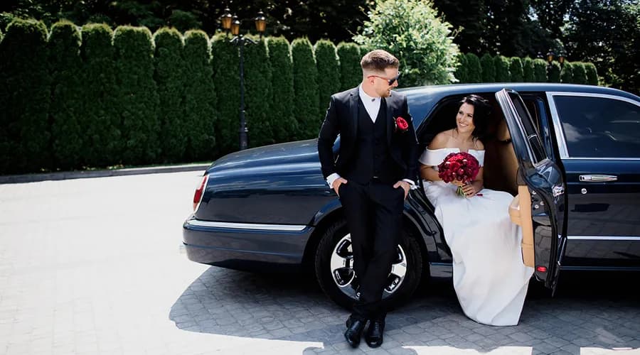 Elegant wedding limousine ready for ceremony transportation